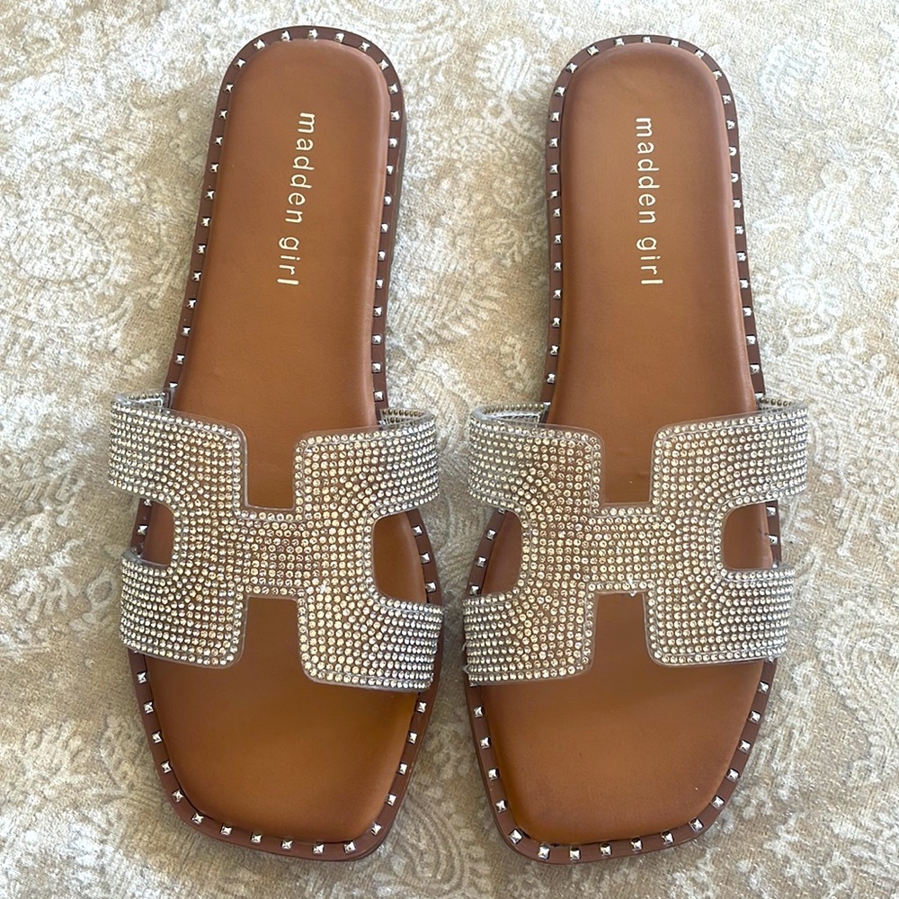 Brand New Madden Girl Rhinestone Crystal Sparkle Slides Sandals H-Band Strap - Picture 3 of 15